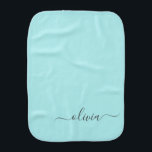 Aqua Blue Teal Modern Script Girly Monogram Namn Bebistrasa<br><div class="desc">Aqua Blue Teal Simple Script Monogram Namn Burp Cloth. Det gör att perfekt mor blir en gåva till babyduschflicka för någon som kärlek glam lyx och chic stilar.</div>