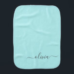 Aqua Blue Teal Modern Script Girly Monogram Namn Bebistrasa<br><div class="desc">Aqua Blue Teal Simple Script Monogram Namn Burp Cloth. Det gör att perfekt mor blir en gåva till babyduschflicka för någon som kärlek glam lyx och chic stilar.</div>
