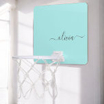 Aqua Blue Teal Modern Script Girly Monogram Namn Mini-Basketkorg<br><div class="desc">Aqua Blue Teal Simple Script Monogram Namn Mini Basketball Ring. Det gör perfekten söt 16-årsjubileum,  bröllop,  möhippa,  årsdag,  babydusch eller bachelorette-fest för någon som glam lyxen och chic stilar i kärlek.</div>