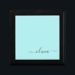 Aqua Blue Teal Modern Script Girly Monogram Namn Minnesask<br><div class="desc">Aqua Blue Teal Simple script Monogram Namn Jewelry Keepsakbox. Det gör perfekt studenten,  födelsedag,  bröllop,  möhippa,  årsdag,  babydusch eller bachelorette-fest till någon som glam lyx och chic stilar.</div>