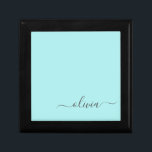 Aqua Blue Teal Modern Script Girly Monogram Namn Minnesask<br><div class="desc">Aqua Blue Teal Simple script Monogram Namn Jewelry Keepsakbox. Det gör perfekt studenten,  födelsedag,  bröllop,  möhippa,  årsdag,  babydusch eller bachelorette-fest till någon som glam lyx och chic stilar.</div>