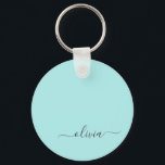 Aqua Blue Teal Modern Script Girly Monogram Namn Nyckelring<br><div class="desc">Aqua Blue Teal Simple Script Monogram Namn nyckelringar (Nyckelring). Det gör perfekten söt 16-årsjubileum,  bröllop,  möhippa,  årsdag,  babydusch eller bachelorette-fest för någon som glam lyxen och chic stilar i kärlek.</div>