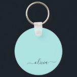 Aqua Blue Teal Modern Script Girly Monogram Namn Nyckelring<br><div class="desc">Aqua Blue Teal Simple Script Monogram Namn nyckelringar (Nyckelring). Det gör perfekten söt 16-årsjubileum,  bröllop,  möhippa,  årsdag,  babydusch eller bachelorette-fest för någon som glam lyxen och chic stilar i kärlek.</div>