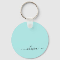 Aqua Blue Teal Modern Script Girly Monogram Namn