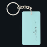 Aqua Blue Teal Modern Script Girly Monogram Namn Nyckelring<br><div class="desc">Aqua Blue Teal Simple Script Monogram Namn Keychain. Det gör perfekten söt 16-årsjubileum,  bröllop,  möhippa,  årsdag,  babydusch eller bachelorette-fest för någon som glam lyxen och chic stilar i kärlek.</div>