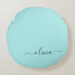 Aqua Blue Teal Modern Script Girly Monogram Namn Rund Kudde<br><div class="desc">Aqua Blue Teal Simple Script Monogram Namn Pouf Pillow. Kudden gör perfekten söt 16 födelsedag,  bröllop,  möhippa,  babydusch eller bachelorette-gåva till någon som dekorerar hennes rum i ro guld.</div>