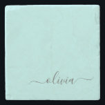 Aqua Blue Teal Modern Script Girly Monogram Namn Stenunderlägg<br><div class="desc">Aqua Blue Teal Simple Script Monogram Namn Stone Tile. Det gör perfekt studenten,  söt 16-årsdag,  bröllop,  möhippa,  årsdag,  babydusch eller bachelorette-fest till någon som kärlek glam lyx och chic stilar.</div>