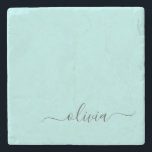 Aqua Blue Teal Modern Script Girly Monogram Namn Stenunderlägg<br><div class="desc">Aqua Blue Teal Simple Script Monogram Namn Stone Tile. Det gör perfekt studenten,  söt 16-årsdag,  bröllop,  möhippa,  årsdag,  babydusch eller bachelorette-fest till någon som kärlek glam lyx och chic stilar.</div>