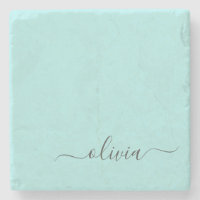 Aqua Blue Teal Modern Script Girly Monogram Namn