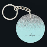 Aqua Blue Teal Silver Glitter Monogram<br><div class="desc">Aqua Blue - Teal and Silver Gnistra Glitter Skriptmonogram Namn Keychain. Det gör perfekten söt 16-årsjubileum,  bröllop,  möhippa,  årsdag,  babydusch eller bachelorette-fest för någon som glam lyxen och chic stilar i kärlek.</div>