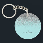 Aqua Blue Teal Silver Glitter Monogram<br><div class="desc">Aqua Blue - Teal and Silver Gnistra Glitter Skriptmonogram Namn Keychain. Det gör perfekten söt 16-årsjubileum,  bröllop,  möhippa,  årsdag,  babydusch eller bachelorette-fest för någon som glam lyxen och chic stilar i kärlek.</div>