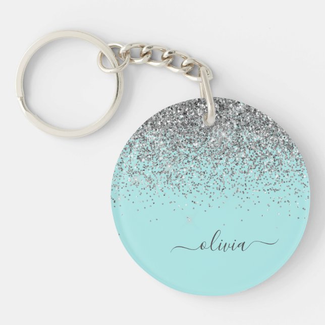 Aqua Blue Teal Silver Glitter Monogram (Framsidan)