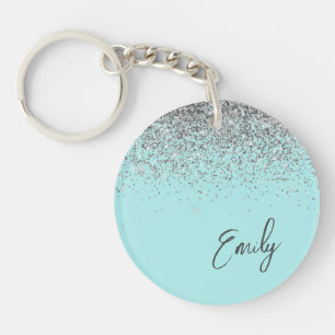 Aqua Blue Teal Silver Glitter Monogram