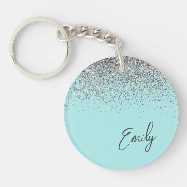 Aqua Blue Teal Silver Glitter Monogram (Framsidan)