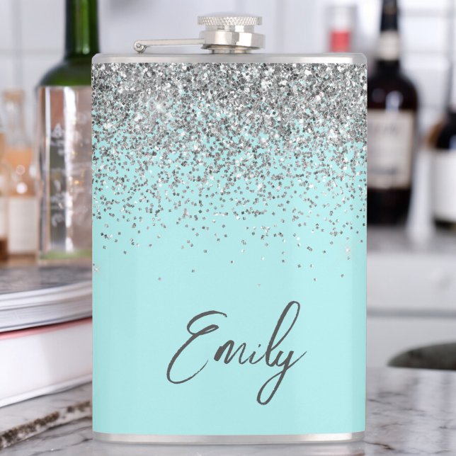 Aqua Blue Teal Silver Glitter Monogram Fickplunta (Skapare uppladdad)