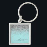 Aqua Blue Teal Silver Glitter Monogram Fyrkantig Silverfärgad Nyckelring<br><div class="desc">Aqua Blue - Teal and Silver Gnistra Glitter Script Monogram Namn nyckelringar (Nyckelring). Det gör perfekten söt 16-årsjubileum,  bröllop,  möhippa,  årsdag,  babydusch eller bachelorette-fest för någon som glam lyxen och chic stilar i kärlek.</div>