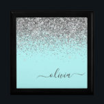 Aqua Blue Teal Silver Glitter Monogram Minnesask<br><div class="desc">Aqua Blue - Teal and Silver Gnistra Glitter skriver Monogram Namn Jewelry Keepsakbox. Det gör perfekt studenten,  födelsedag,  bröllop,  möhippa,  årsdag,  babydusch eller bachelorette-fest till någon som glam lyx och chic stilar.</div>