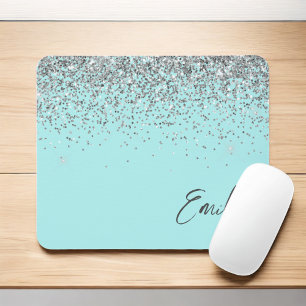 Aqua Blue Teal Silver Glitter Monogram Musmatta