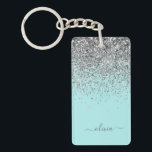 Aqua Blue Teal Silver Glitter Monogram Nyckelring<br><div class="desc">Aqua Blue - Teal and Silver Gnistra Glitter Skriptmonogram Namn Keychain. Det gör perfekten söt 16-årsjubileum,  bröllop,  möhippa,  årsdag,  babydusch eller bachelorette-fest för någon som glam lyxen och chic stilar i kärlek.</div>