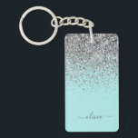 Aqua Blue Teal Silver Glitter Monogram Nyckelring<br><div class="desc">Aqua Blue - Teal and Silver Gnistra Glitter Skriptmonogram Namn Keychain. Det gör perfekten söt 16-årsjubileum,  bröllop,  möhippa,  årsdag,  babydusch eller bachelorette-fest för någon som glam lyxen och chic stilar i kärlek.</div>
