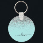 Aqua Blue Teal Silver Glitter Monogram Nyckelring<br><div class="desc">Aqua Blue - Teal and Silver Gnistra Glitter Script Monogram Namn nyckelringar (Nyckelring). Det gör perfekten söt 16-årsjubileum,  bröllop,  möhippa,  årsdag,  babydusch eller bachelorette-fest för någon som glam lyxen och chic stilar i kärlek.</div>