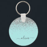 Aqua Blue Teal Silver Glitter Monogram Nyckelring<br><div class="desc">Aqua Blue - Teal and Silver Gnistra Glitter Script Monogram Namn nyckelringar (Nyckelring). Det gör perfekten söt 16-årsjubileum,  bröllop,  möhippa,  årsdag,  babydusch eller bachelorette-fest för någon som glam lyxen och chic stilar i kärlek.</div>