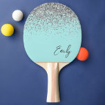 Aqua Blue Teal Silver Glitter Monogram Pingisracket<br><div class="desc">Aqua Blue Teal Silver Glitter Monogram Namn Ping Pong Paddle Det gör perfekten söt 16-årsjubileum,  bröllop,  möhippa,  årsdag,  babydusch eller bachelorette-fest för någon som glam lyxen och chic stilar i kärlek.</div>