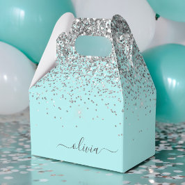 Aqua Blue - Teal Silver Glitter Monogram Presentaskar