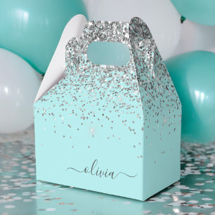 Aqua Blue - Teal Silver Glitter Monogram Presentaskar