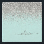 Aqua Blue Teal Silver Glitter Monogram Stenunderlägg<br><div class="desc">Aqua Blue - Teal and Silver Gnistra Glitter Skriver Monogram Namn Stone Tile. Det gör perfekt studenten,  söt 16-årsdag,  bröllop,  möhippa,  årsdag,  babydusch eller bachelorette-fest till någon som kärlek glam lyx och chic stilar.</div>