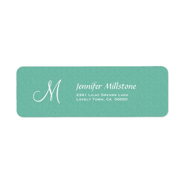 AQUA BLUE Textured Bröllop Monogram Address Label Returadress Etikett (Framsidan)