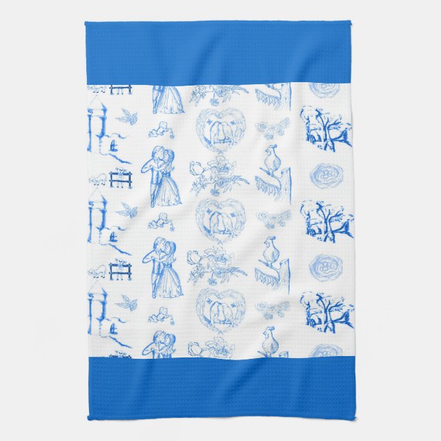 Aqua Blue Toile American MoJo Kitchen Towel Kökshandduk (Vertikal)