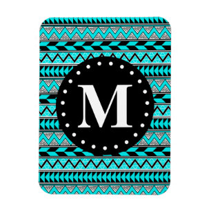 Aqua Blue Tribal Chevron Mönster Monogram Magnet