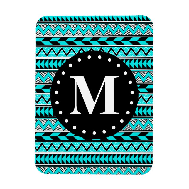 Aqua Blue Tribal Chevron Mönster Monogram Magnet (Vertikal)