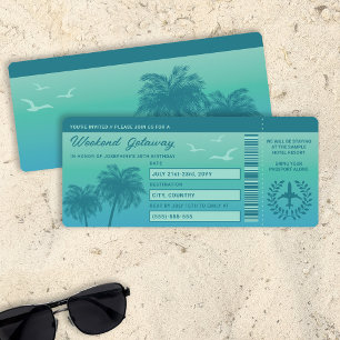 Aqua Blue Tropical Faux Boarding Pass Birthday Inbjudningar