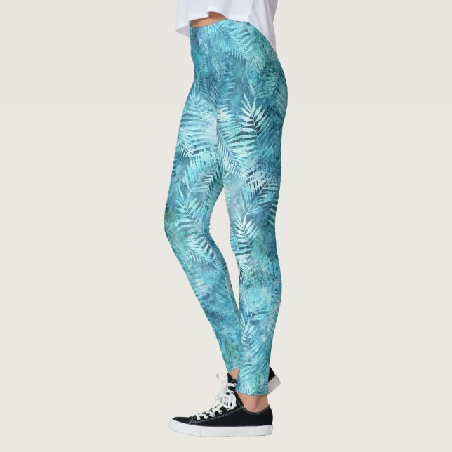 Aqua Blue Tropical Lövs Leggings (Vänster)