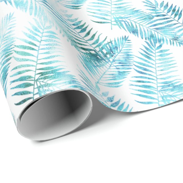 Aqua Blue Tropical Lövs Presentpapper (Rullad Hörn)