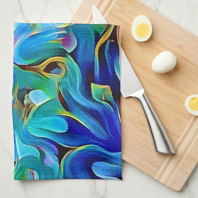 Aqua Blue Turcos Abstrakt Art Kitchen Towel Kökshandduk (Vikt i Fjärdedel)