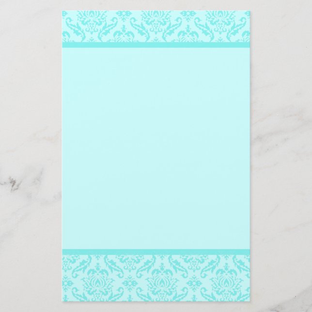Aqua Blue Turcos Damask Brevpapper (Framsida)