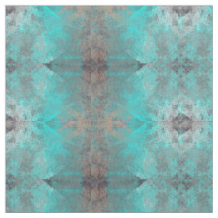 Aqua Blue Turcos och Grått Motif Tyg