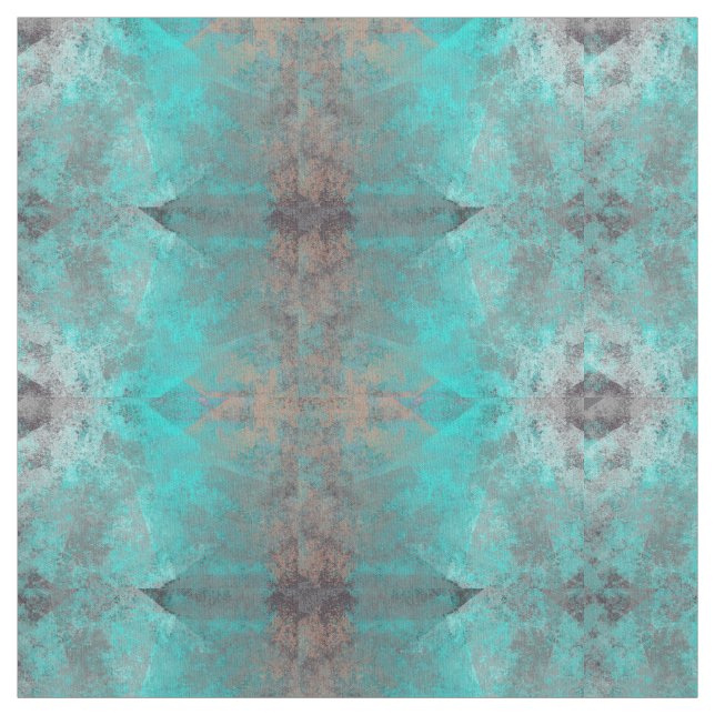 Aqua Blue Turcos och Grått Motif Tyg (Provkarta)