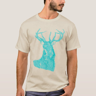 Aqua Blue Turcos Rustic Hjort Buck Wildlife Tee