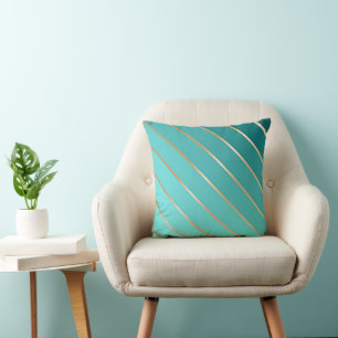 Aqua Blue Turquoise & Guld Rand Ombre accent Kudde