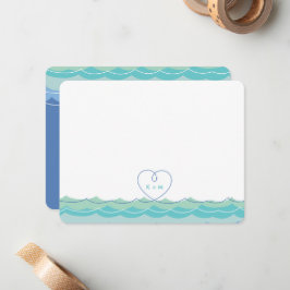 Aqua Blue Vågar Loopy Heart Bröllop - tackkort Anteckningskort