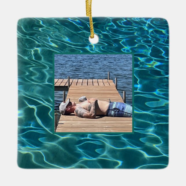 Aqua Blue Vatten Mönster, sammanflödet över vinkar Julgransprydnad Keramik (Framsida)