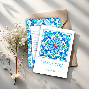 Aqua Blue vintage Talavera-plattor bröllop Tack Kort