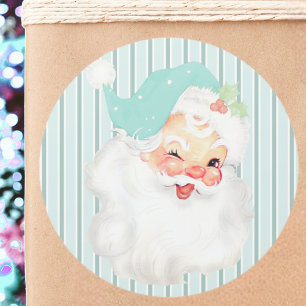 Aqua Blue Vintage Winking Jultomten jul Runt Klistermärke