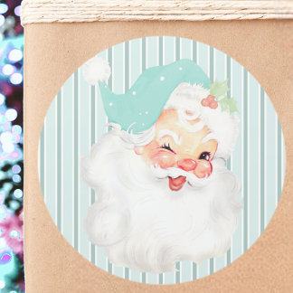 Aqua Blue Vintage Winking Jultomten jul Runt Klistermärke