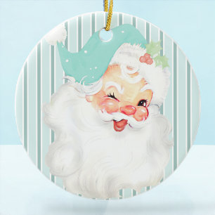 Aqua Blue Vintage Winking Santa Julgran Julgransprydnad Keramik