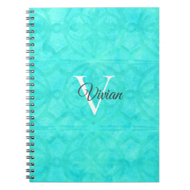 Aqua Blue Watercolor Monogram Namn Anteckningsbok